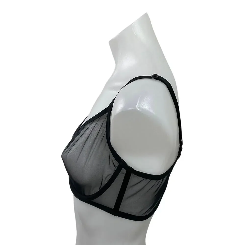 Skims Ultra Fine Mesh Black Lightweight Underwire Adjustable Bra Lingerie 36DD